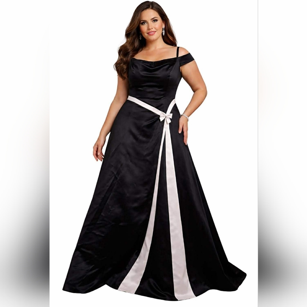 VTG 90s Y2K Jessica McClintock Formal Dress Gown 12 Satin Off-the-shoulder Black